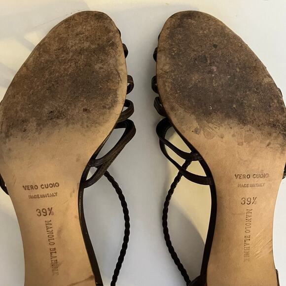 Vintage Manolo Blahnik brown braided leather strappy open toe stiletto heels - Picture 14 of 16